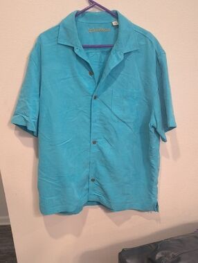 Caribbean Bright Turquoise Short-Sleeve Button-Down Shirt XL